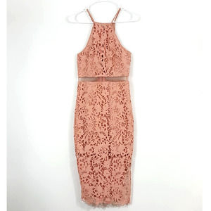Jean Jail Mauve Rose Lace Crochet Midi Dress Women's 8